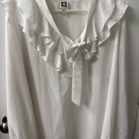 Anne Klein White Ruffle Tie Blouse - Picture 1 of 3
